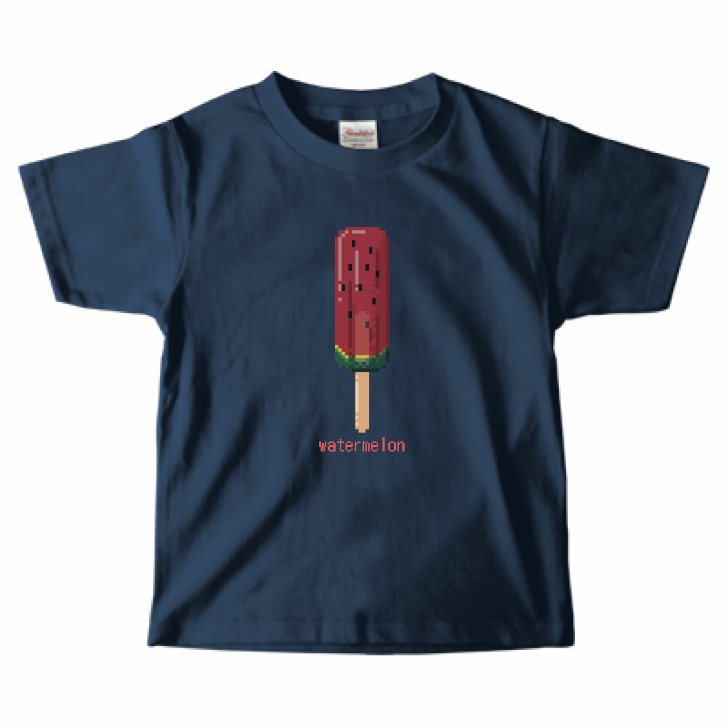【キッズ】ドット絵のスイカアイスキャンディーTシャツ