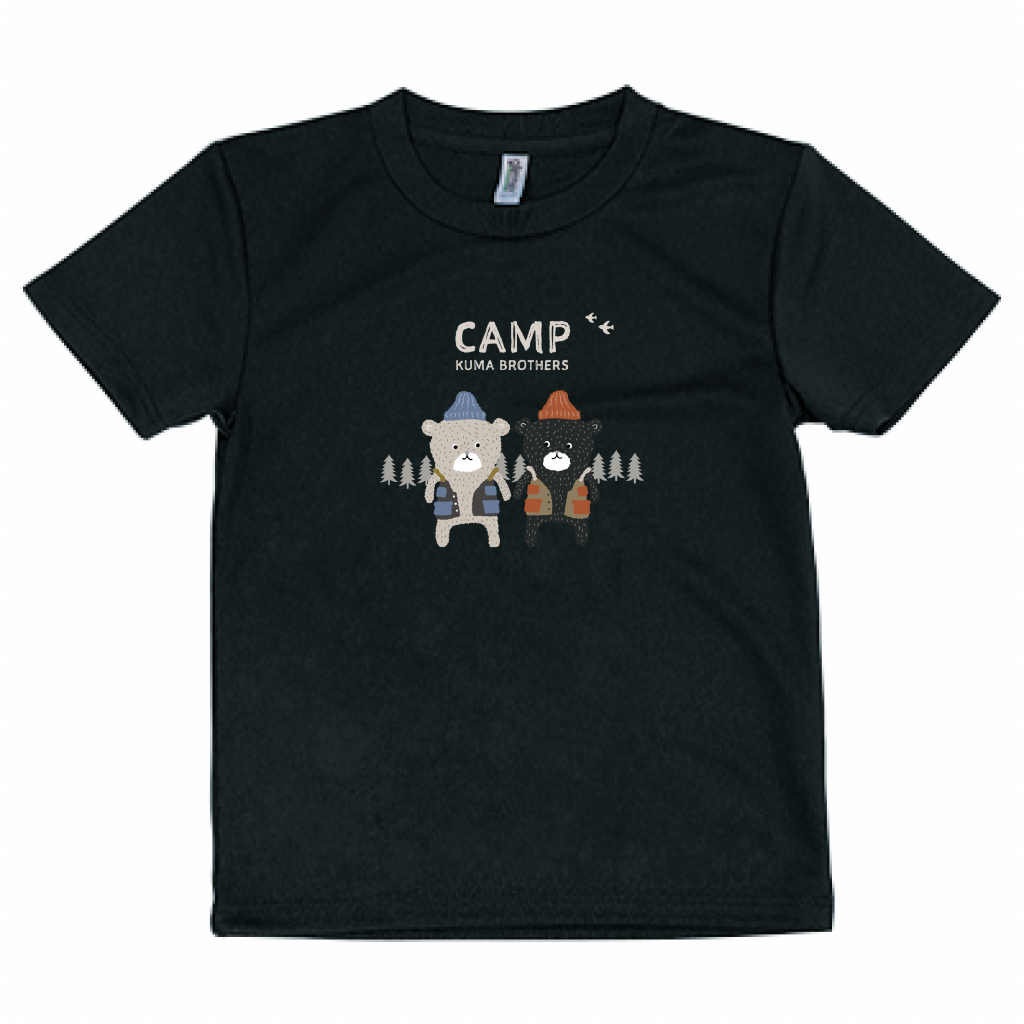 【キッズ】キャンプくま兄弟ドライTシャツ(ブラック)