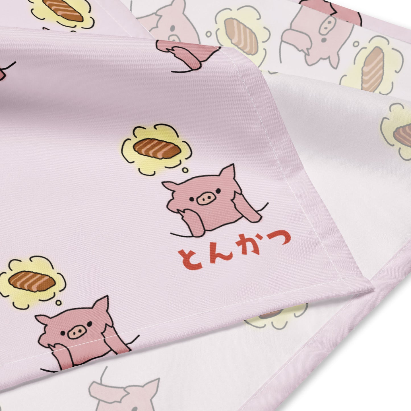 とんかつ柄 バンダナ・ハンカチ(ピンク)