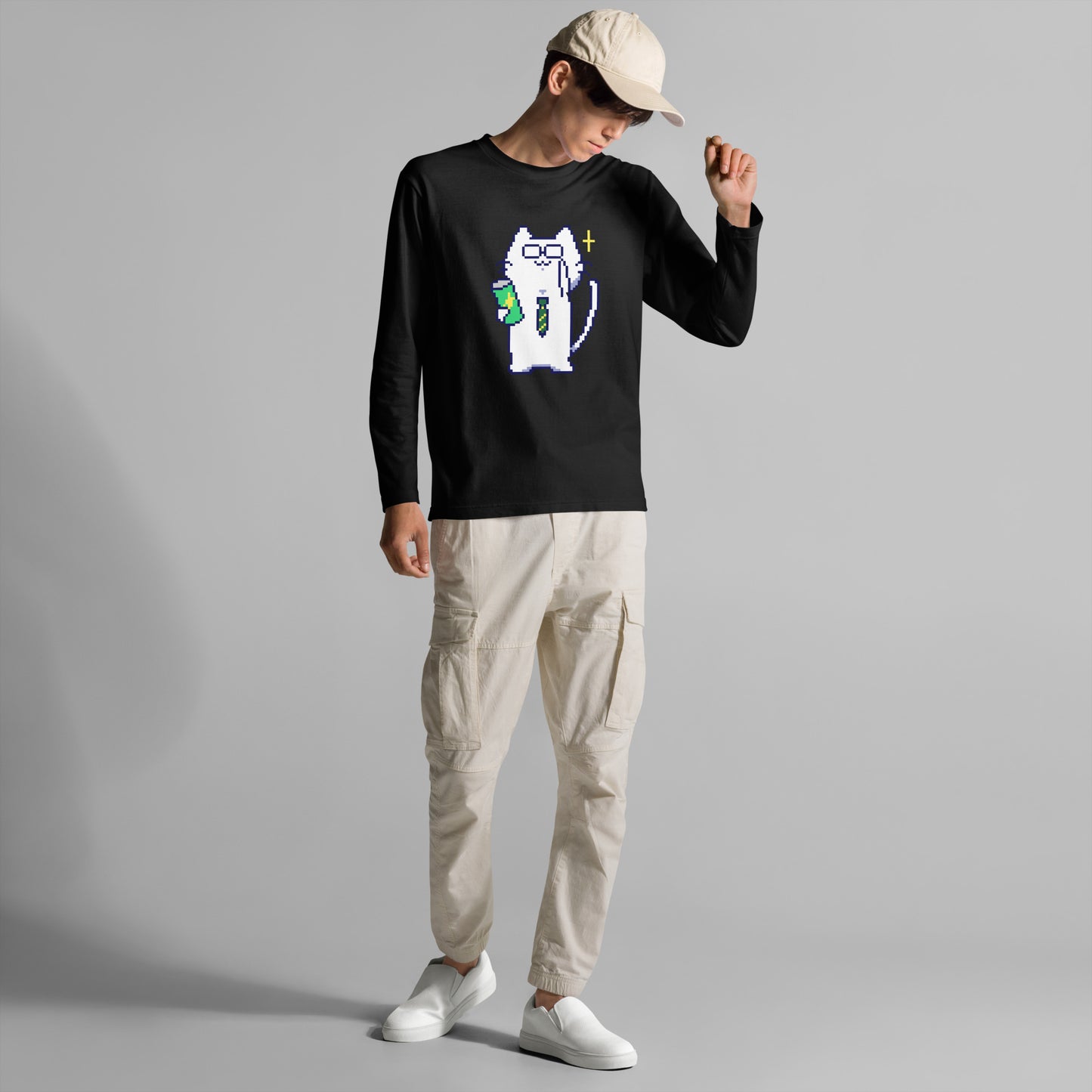 ゲーミング激務猫(優秀モード) 長袖Tシャツ
