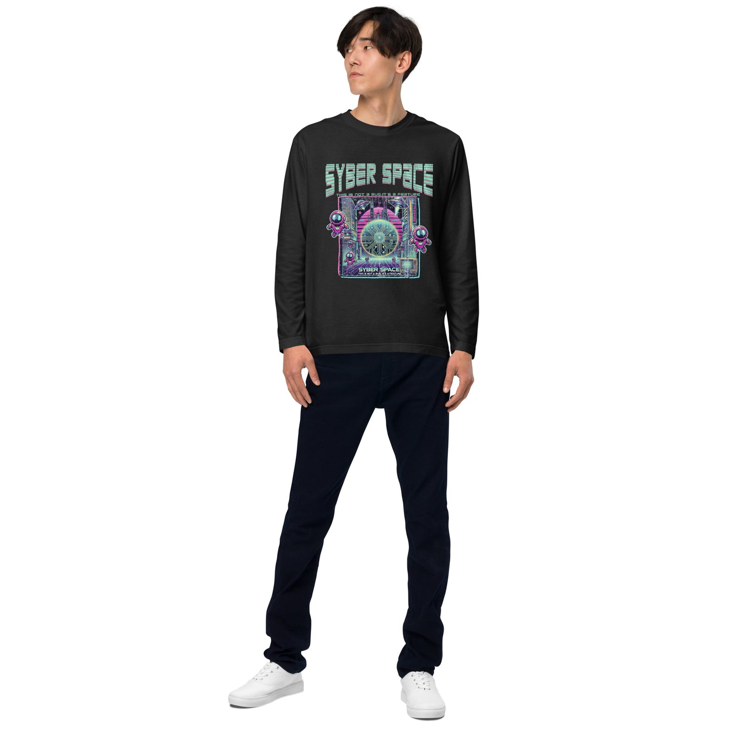 SYBERSPACE ユニセックス 長袖Tシャツ(前面プリント)