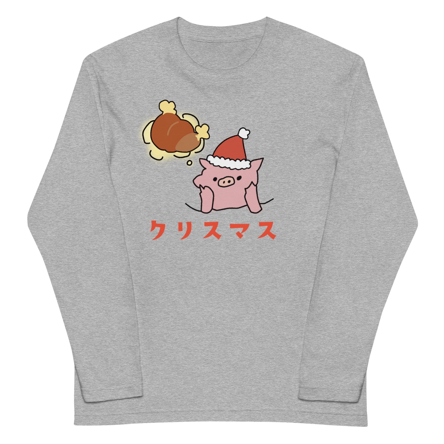 とんかつブタのクリスマス長袖Tシャツ