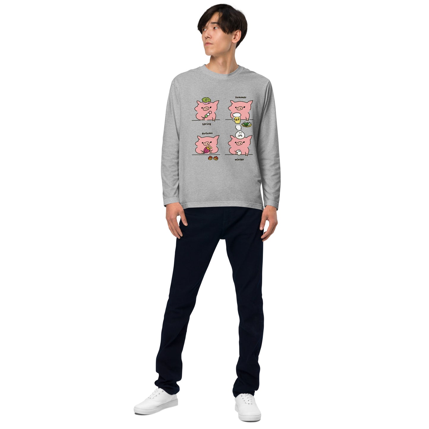 とんかつ 春夏秋冬 長袖Tシャツ(カラーバージョン)