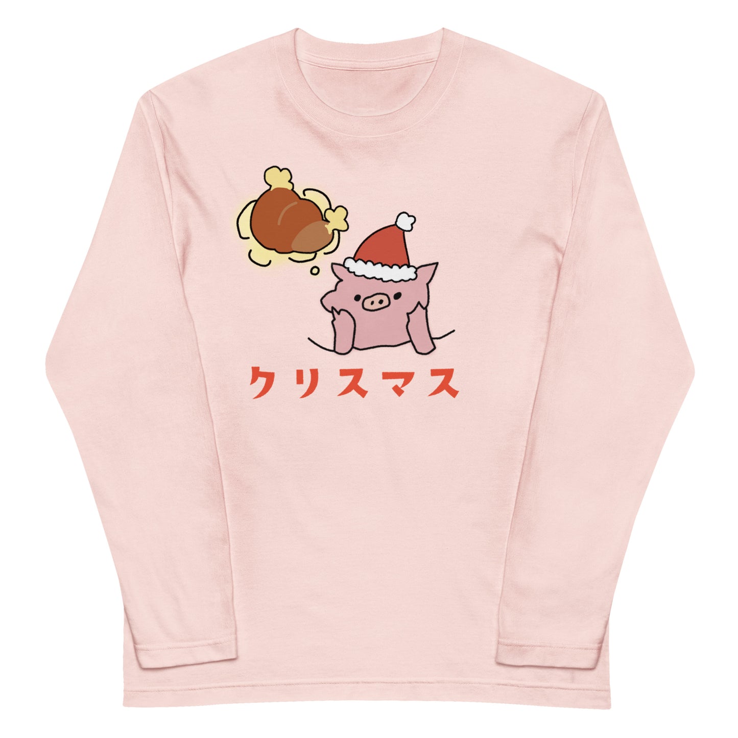 とんかつブタのクリスマス長袖Tシャツ
