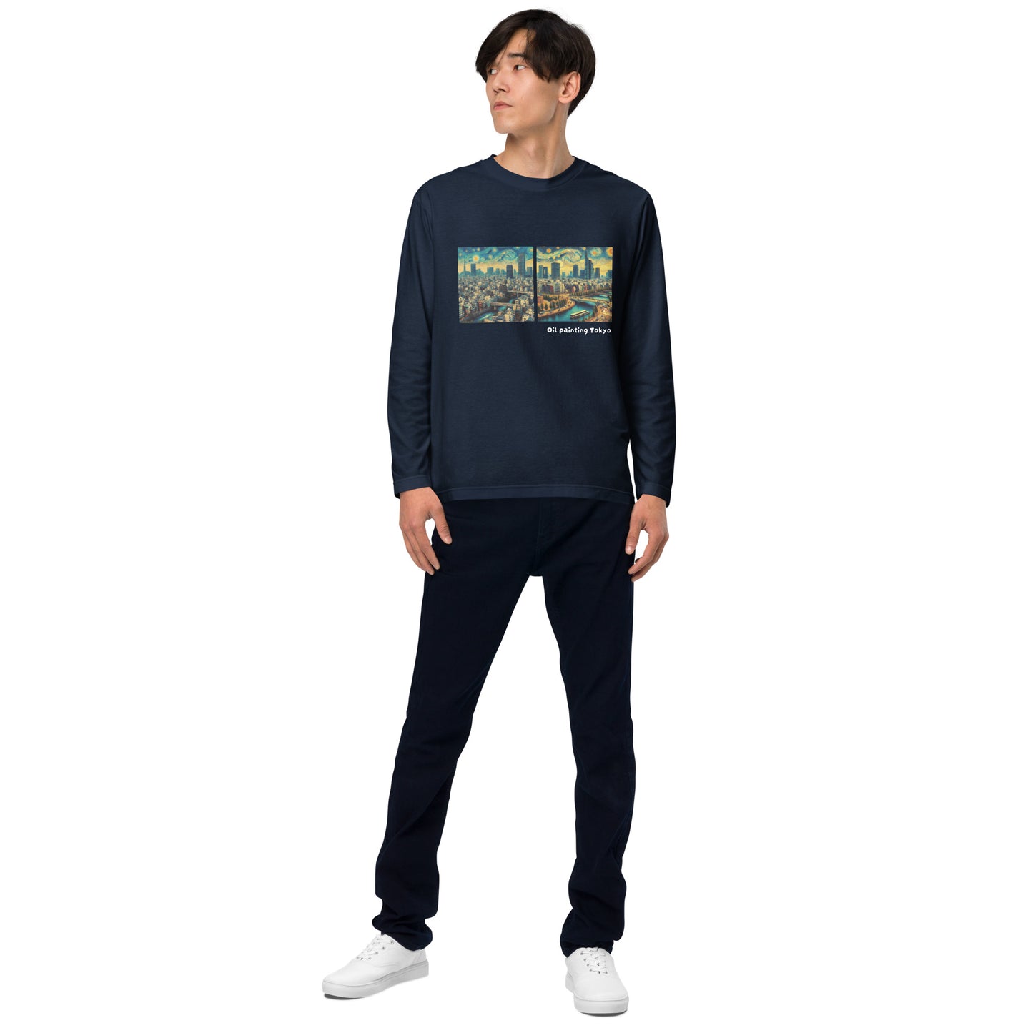 油絵風のタッチ 東京 ユニセックス長袖Tシャツ