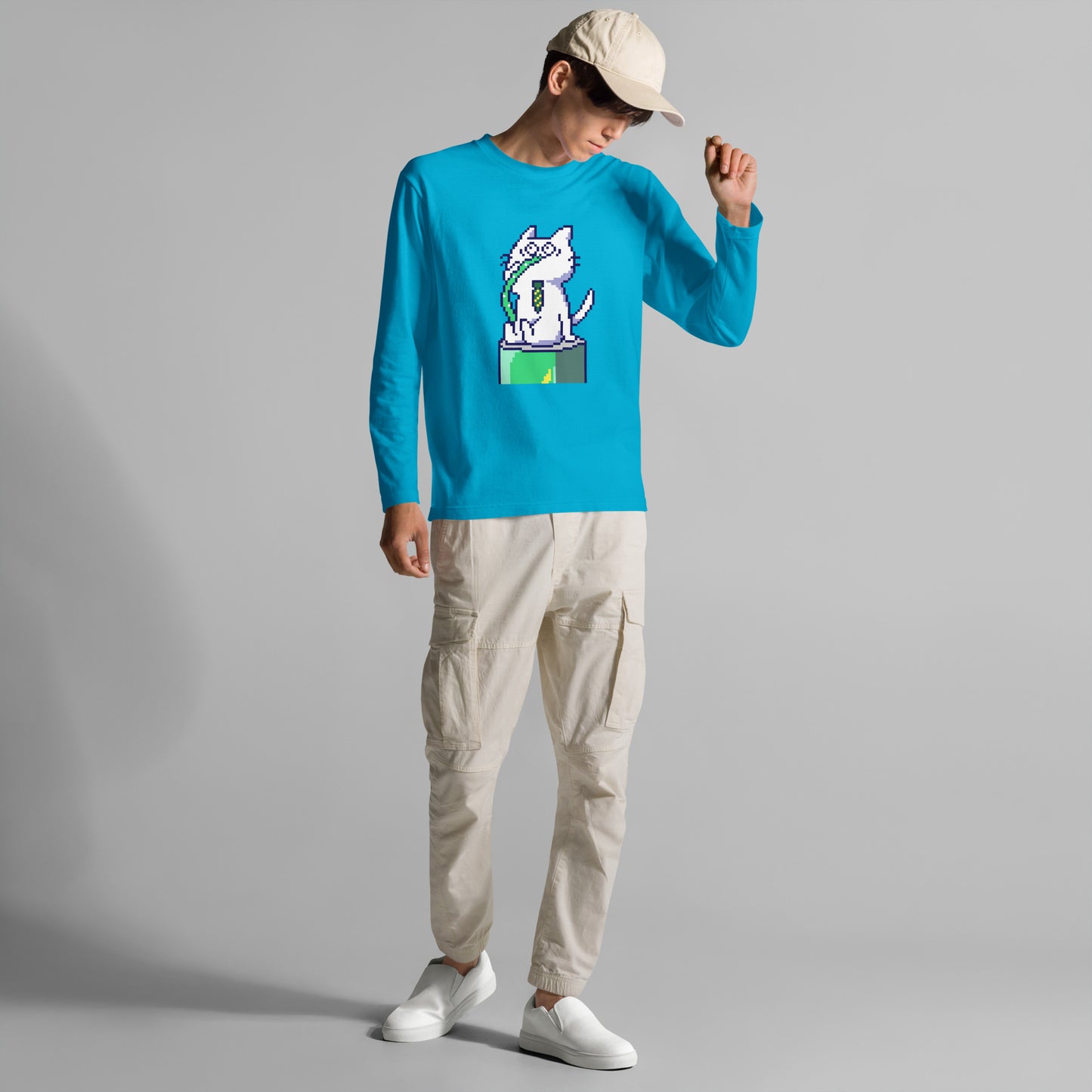 ゲーミング激務猫(直飲み)長袖Tシャツ