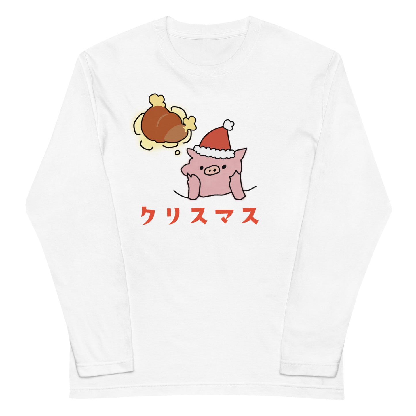 とんかつブタのクリスマス長袖Tシャツ