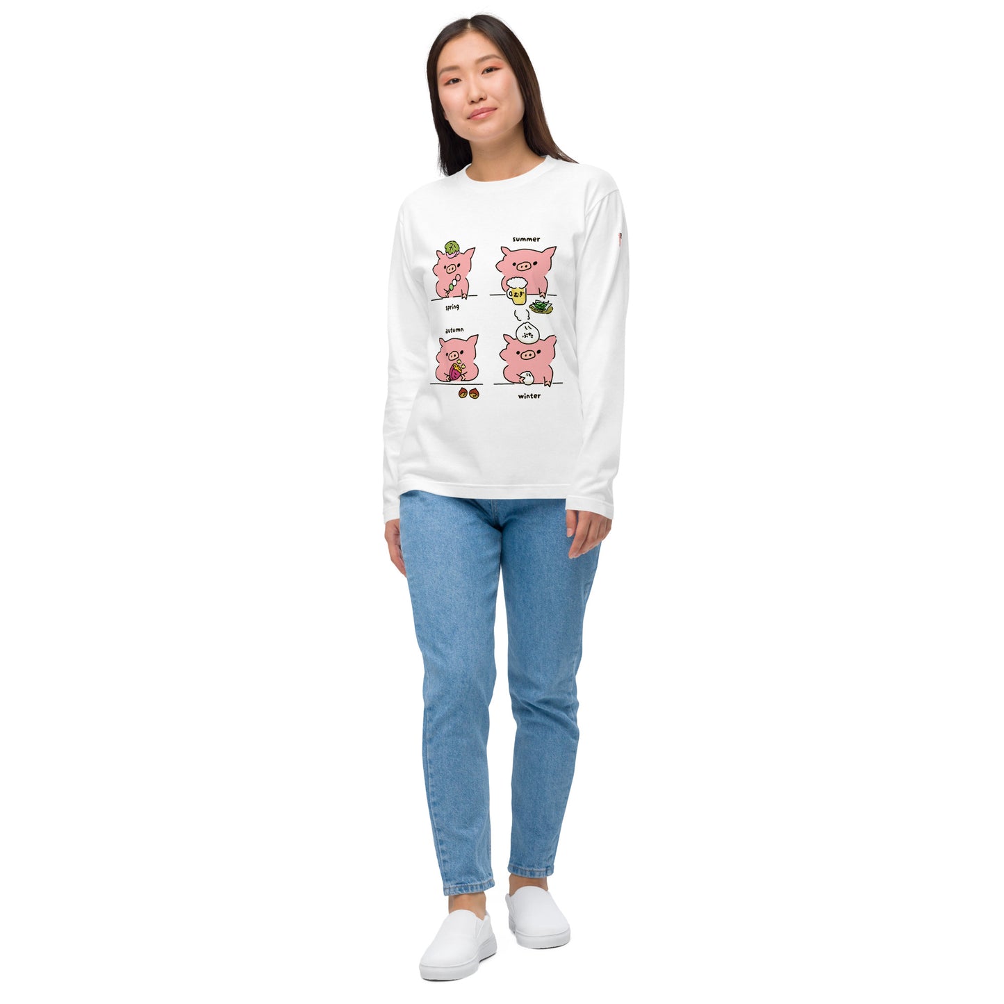 とんかつ 春夏秋冬 長袖Tシャツ(カラーバージョン)