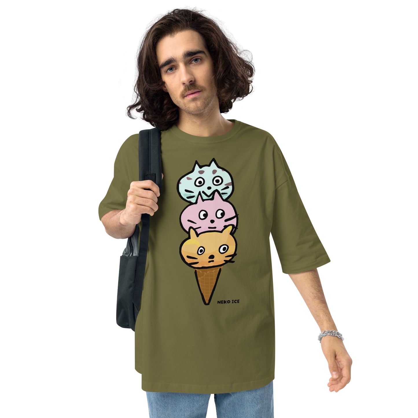 猫がアイスになった ビッグシルエット Tシャツ