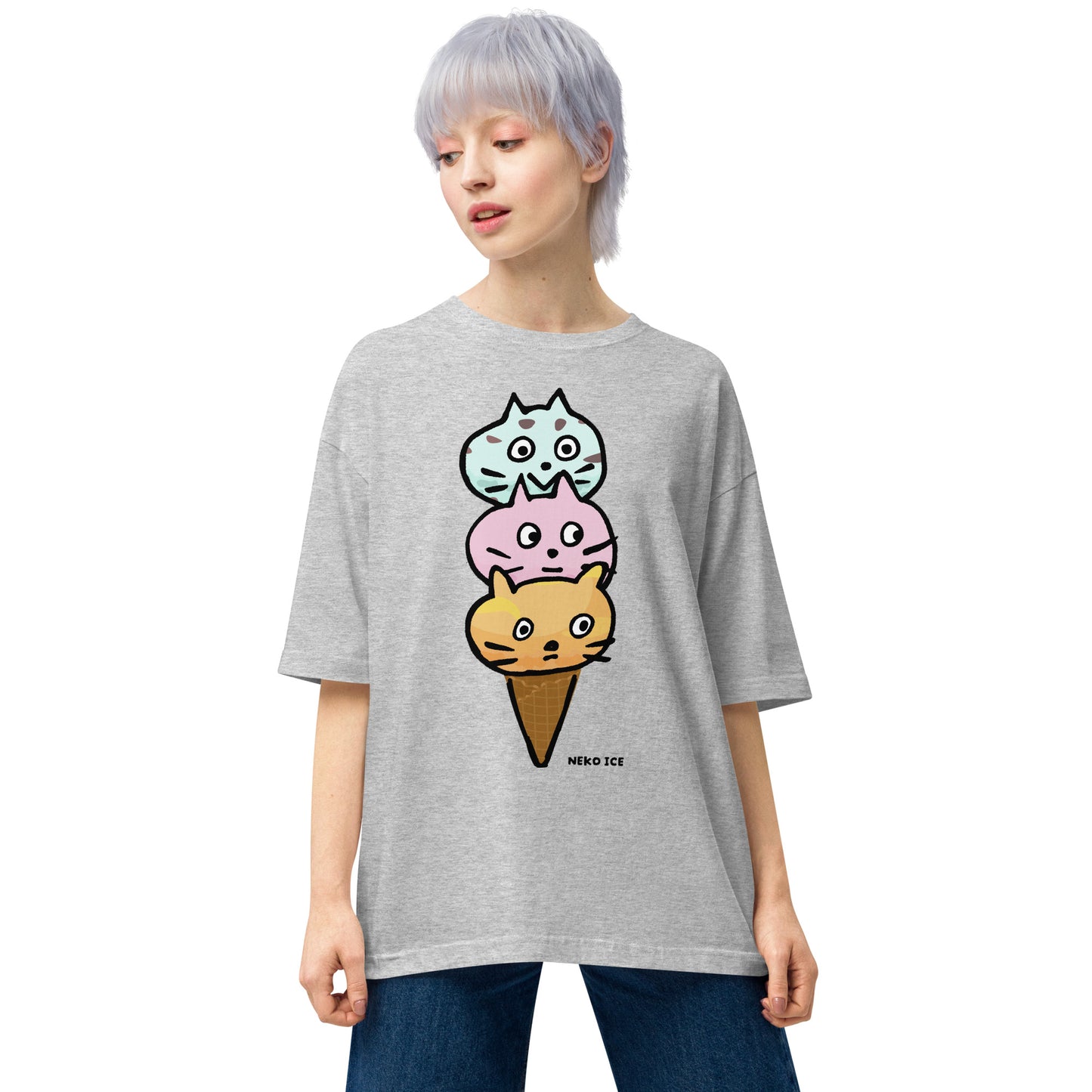 猫がアイスになった ビッグシルエット Tシャツ