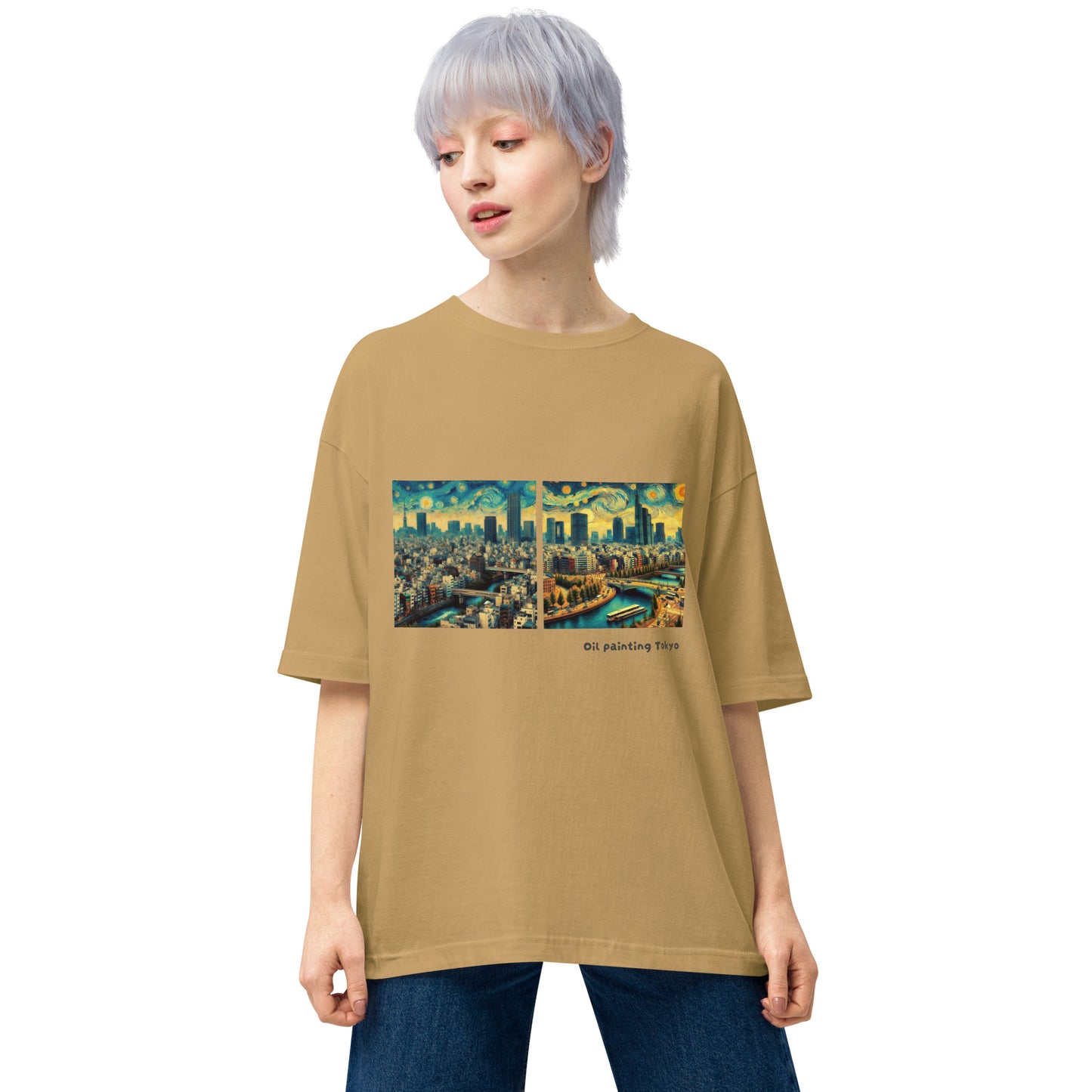 油絵風のタッチ 東京 ユニセックス ビッグシルエット Tシャツ