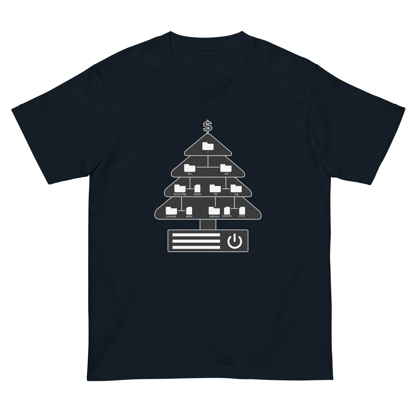 ディレクトリクリスマスツリー(仕様:白黒) エンジニアTシャツ