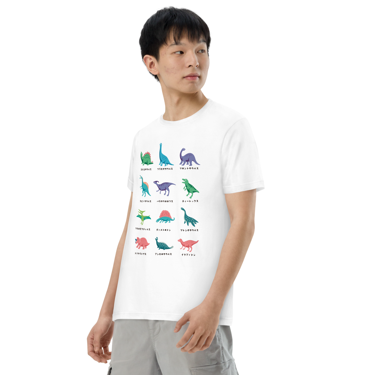 おどろき顔の恐竜柄 半袖Tシャツ