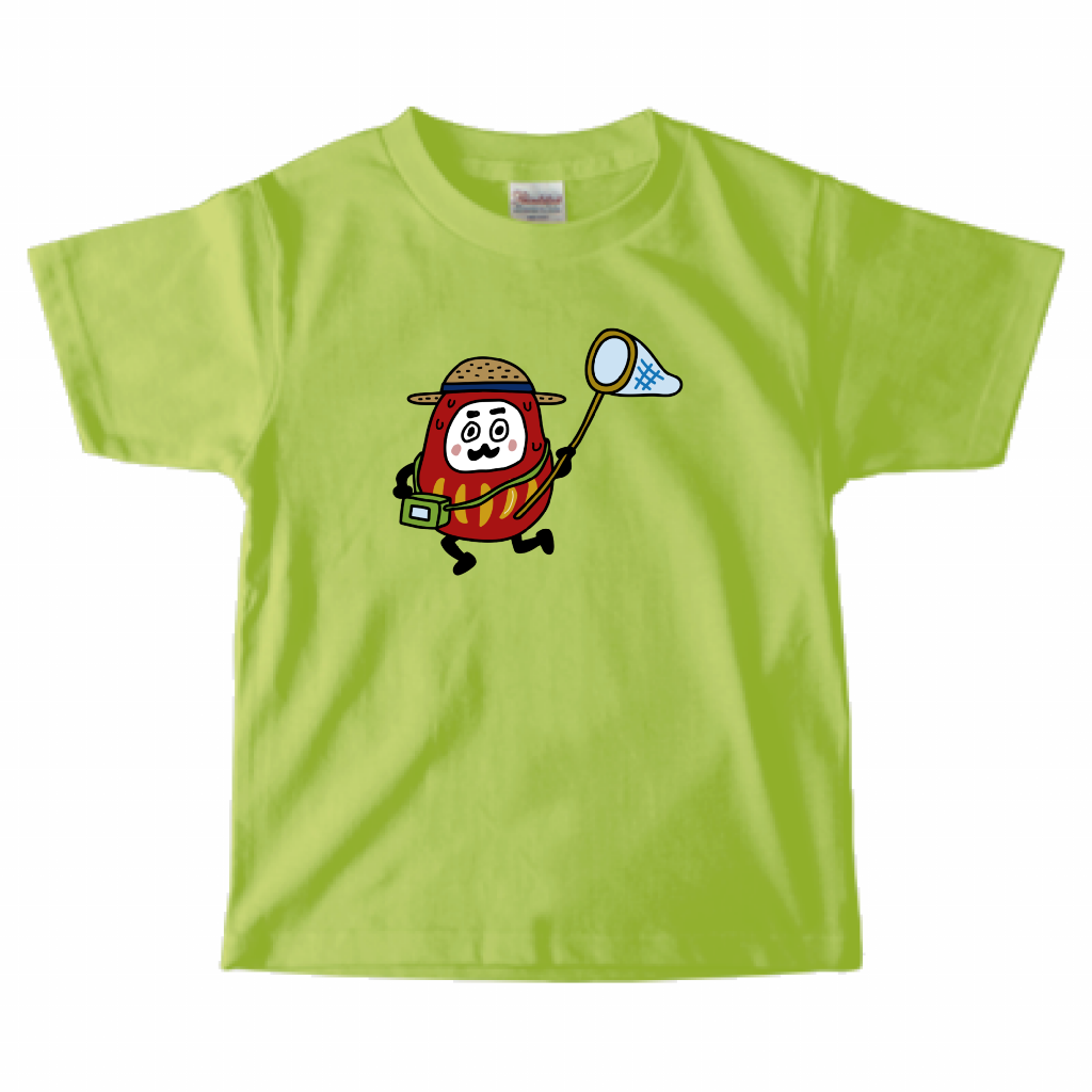 【キッズ】だるまさんが夏休みに虫取りしたTシャツ（ライトグリーン）