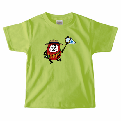 【キッズ】だるまさんが夏休みに虫取りしたTシャツ（ライトグリーン）