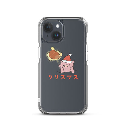 とんかつブタのクリスマス iPhoneケース　