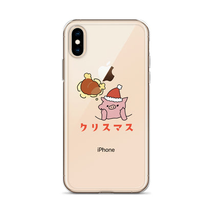 とんかつブタのクリスマス iPhoneケース　