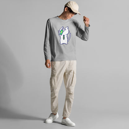 ゲーミング激務猫（エナドリごくごく） 長袖Tシャツ