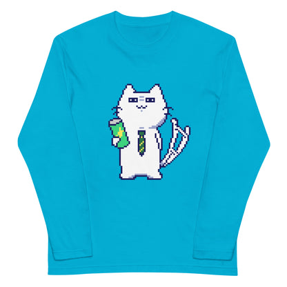 ゲーミング激務猫（不機嫌） 長袖Tシャツ
