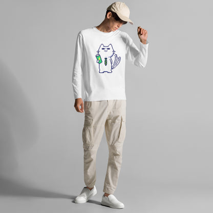 ゲーミング激務猫（不機嫌） 長袖Tシャツ