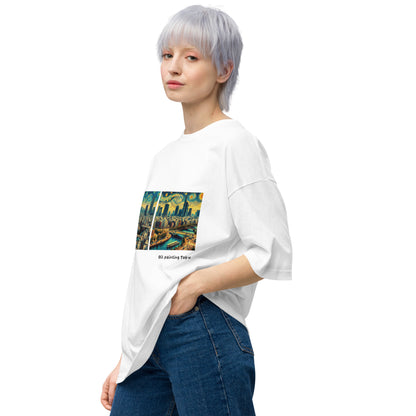 油絵風のタッチ 東京  ユニセックス ビッグシルエット Tシャツ