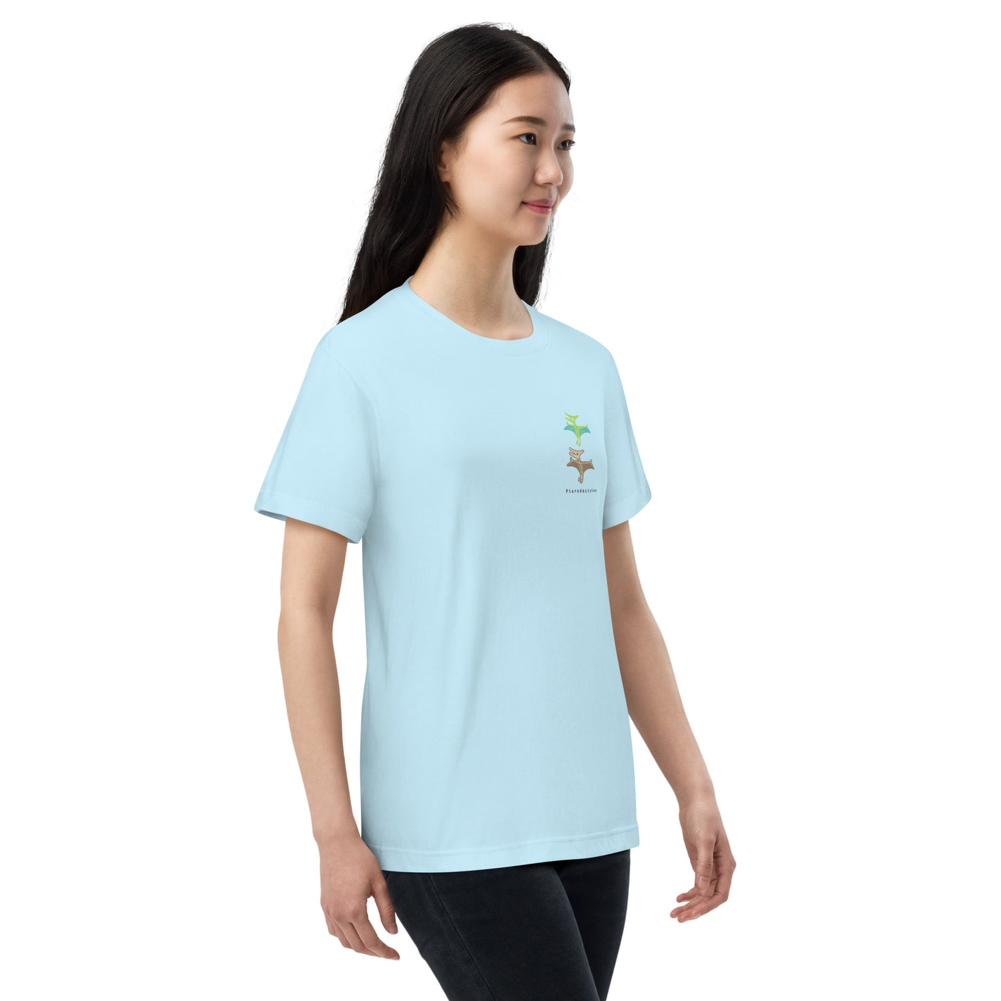 プテロダクティルス柄 2体のワンポイントTシャツ