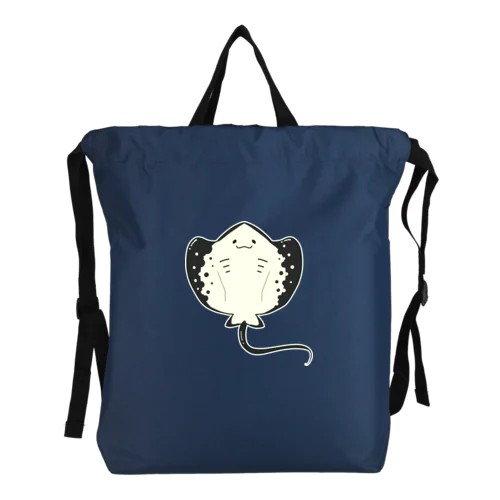 おおきなエイ ハンドル付ポリ巾着リュック